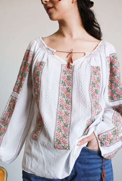 1960s Embroidered Romanian Peasant Blouse