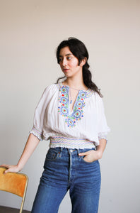 1970s Hungarian Mandela Embroidered Peasant Blouse
