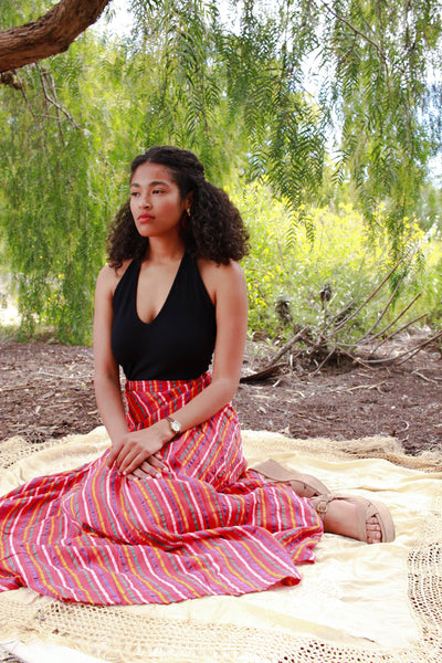 1970s Woven Red Striped Wrap Skirt
