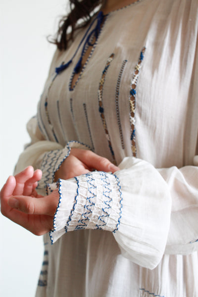 1930s Hungarian Cotton Voile Embroidered Peasant Dress