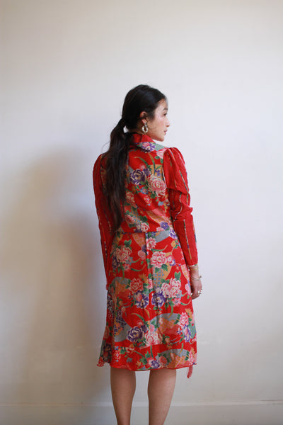 1990s Nobu Nakano Red Crepe Print Set