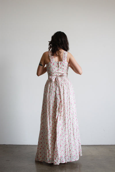 1950s Floral Print Smocked Maxi Dress