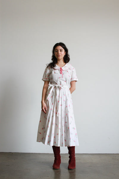 1950s Cotton Floral Print Wrap Midi Dress