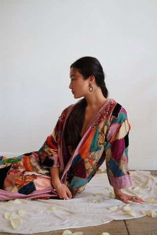 1930s Silk Patchwork Quilted Dressing Gown Duster