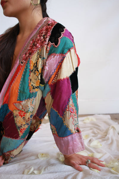 1930s Silk Patchwork Quilted Dressing Gown Duster