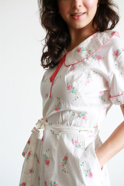 1950s Cotton Floral Print Wrap Midi Dress