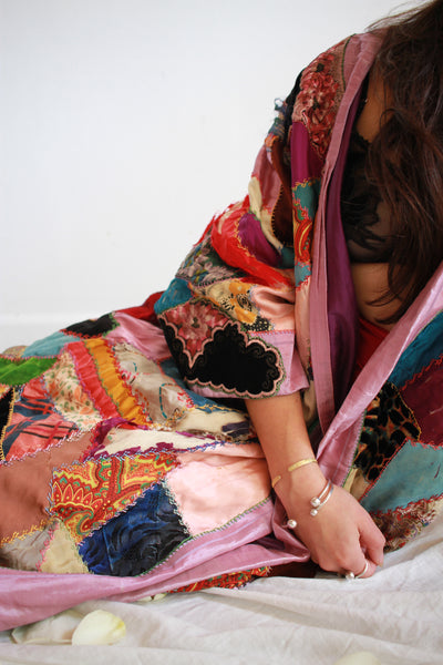 1930s Silk Patchwork Quilted Dressing Gown Duster