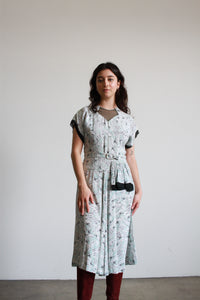 1940s Musical Motif Rayon Midi Dress