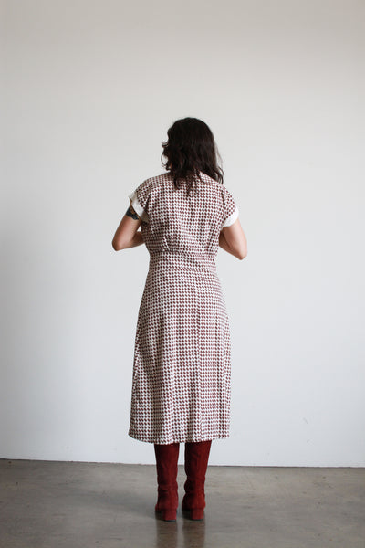 1950s Grid Print Brown Cotton Day Dress