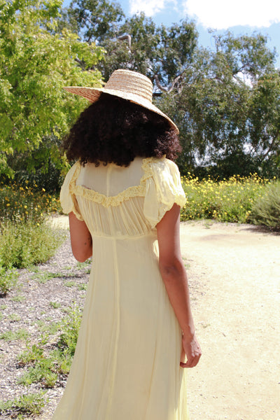 1930s Yellow Sheer Ruffled Gown