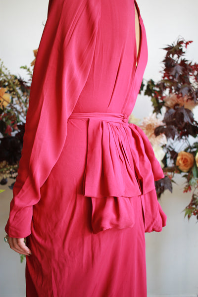 1940s Magenta Crepe Rayon Draped Gown