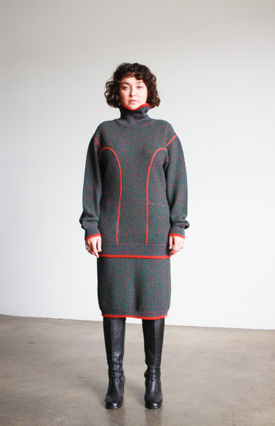 1970s Missoni Green Speckled Wool Mock Sweater Set