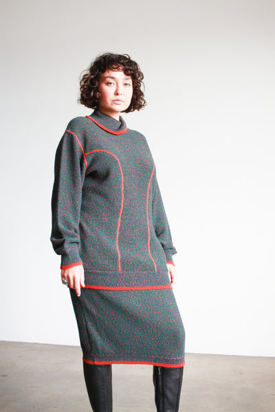 1970s Missoni Green Speckled Wool Mock Sweater Set