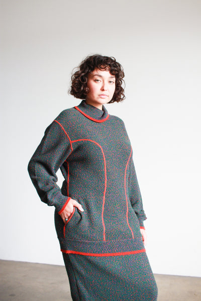 1970s Missoni Green Speckled Wool Mock Sweater Set