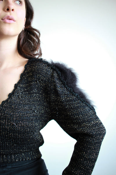 1980s Black Silk Angora Knit Sweater