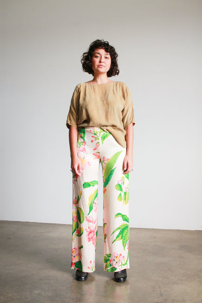 1990s Paco Rabanne Tropical Floral Silk Pants