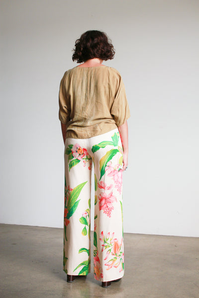 1990s Paco Rabanne Tropical Floral Silk Pants