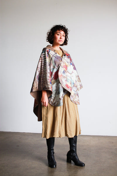 1990s Reversible Raincoat Print Wool Poncho