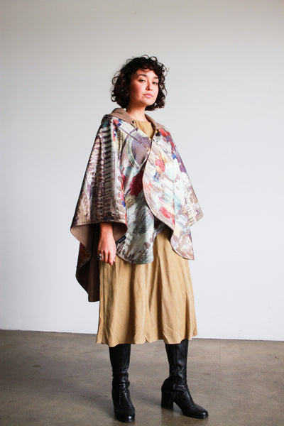 1990s Reversible Raincoat Print Wool Poncho