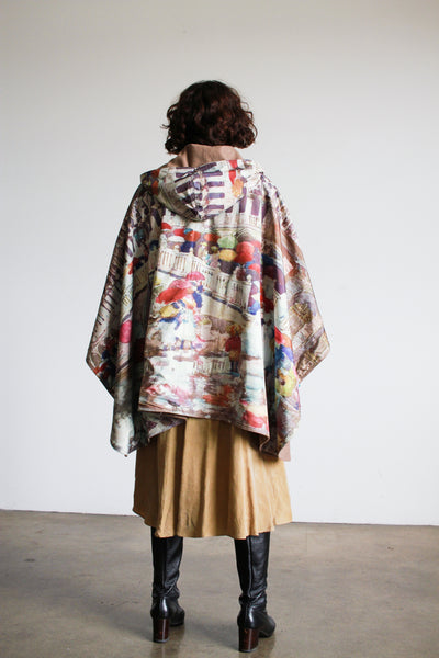 1990s Reversible Raincoat Print Wool Poncho