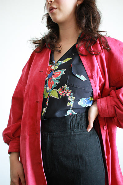 1980s Lina Lee Fuschia Pink Suede Oversized Jacket