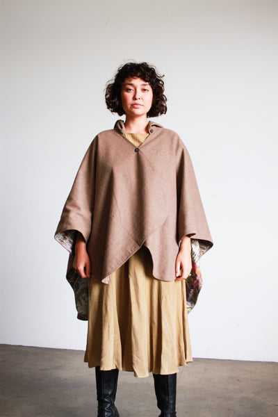 1990s Reversible Raincoat Print Wool Poncho
