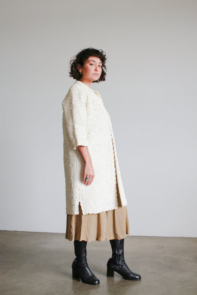 1960s White Soutache Textured Coat