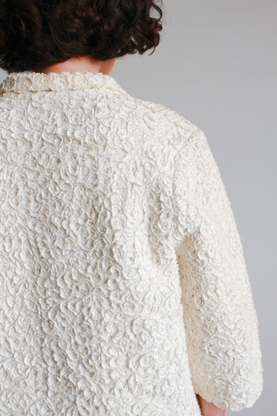 1960s White Soutache Textured Coat