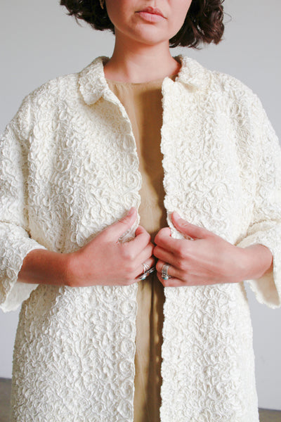 1960s White Soutache Textured Coat
