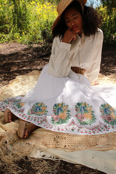 1970s Indian Block Print Gauzy Boho Skirt