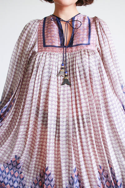 1970s Imagnin Judith Ann Silk Block Print Indian Dress