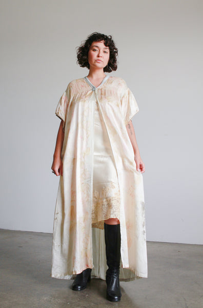 1920s Pongee Silk Print Smock Duster Robe
