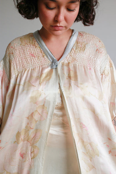 1920s Pongee Silk Print Smock Duster Robe