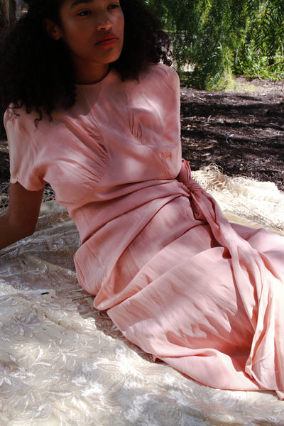 1940s Blush Pink Rayon Waist Tie Dress