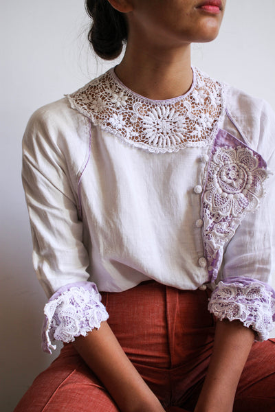 Edwardian Lilac Trim Lace Crop Blouse