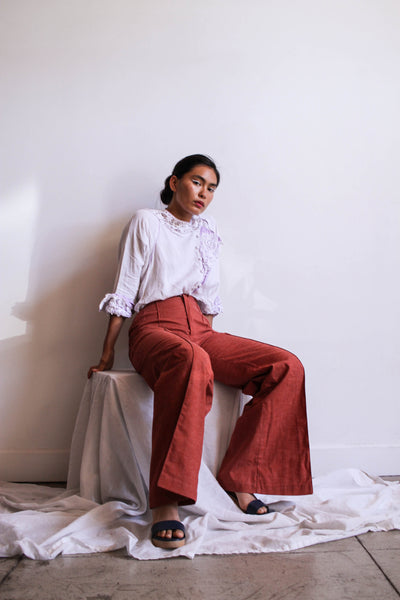1970s Brick Cotton High-Waist Pants