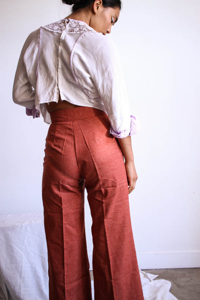 1970s Brick Cotton High-Waist Pants