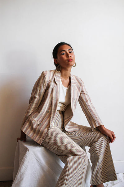 1980s Pastel Striped Linen Blazer