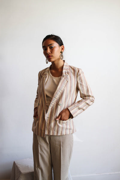 1980s Pastel Striped Linen Blazer