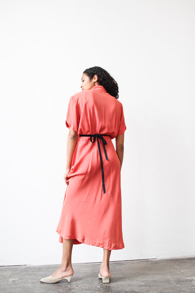 1940s Coral Crepe Rayon Wrap Dress