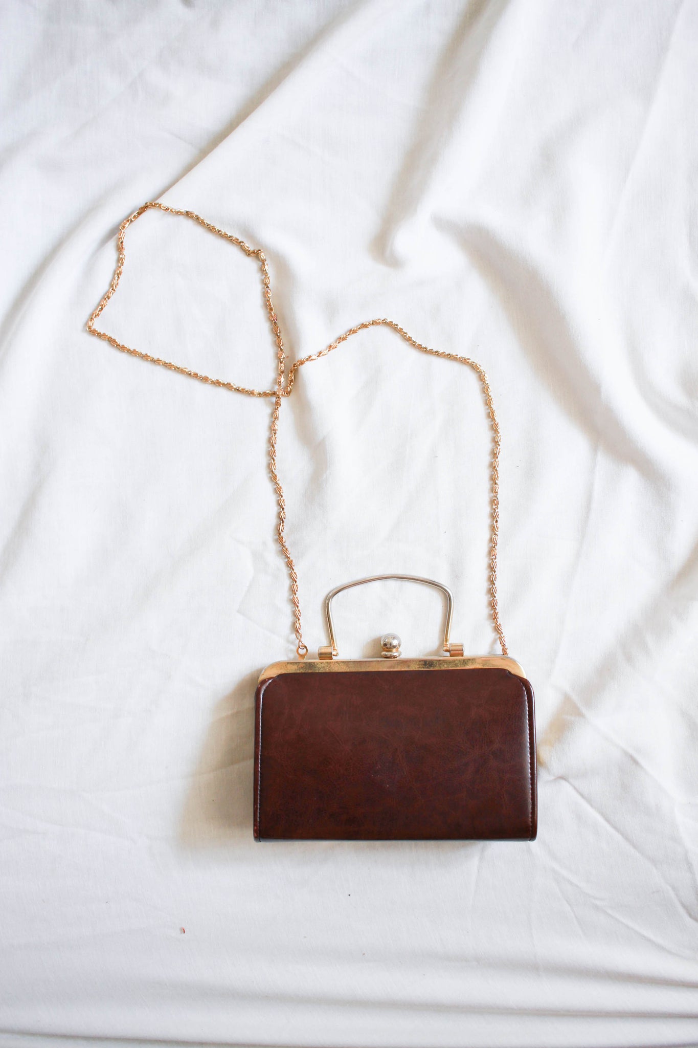 1950s Chocolate Leather Shoulder Bag