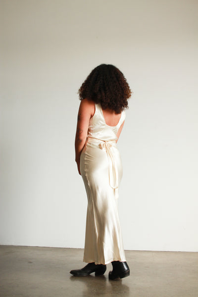 1940s Champagne Silk Lace Bias Slip Dress