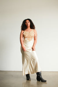 1940s Champagne Silk Lace Bias Slip Dress
