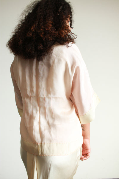 1920s Blush Silk Crepe Bed Jacket