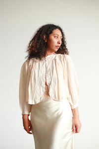 1940s Blush Silk Embroidered Bed Jacket