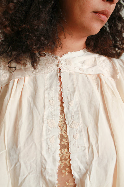 1940s Blush Silk Embroidered Bed Jacket