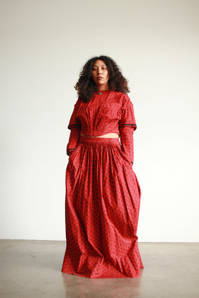 1800s Remade Red Calico Print Skirt Set