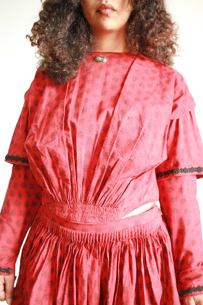 1800s Remade Red Calico Print Skirt Set