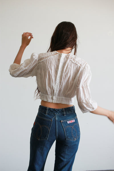 Edwardian Antique White Cotton Lace Inlay Blouse