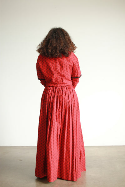 1800s Remade Red Calico Print Skirt Set